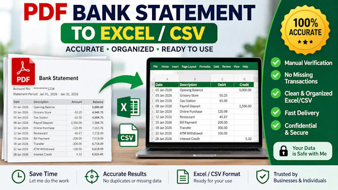 convert PDF bank statements to excel CSV accurately