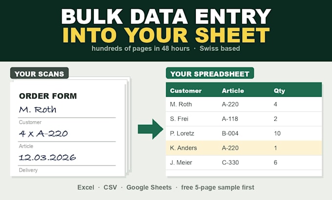 do bulk data entry from scanned forms into excel or google sheets