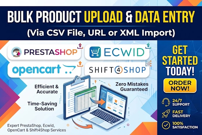 bulk product upload to prestashop ecwid opencart shift4shop via csv url import