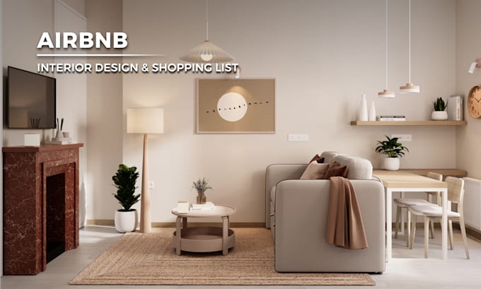 design airbnb interior, 3d rendering and shopping list