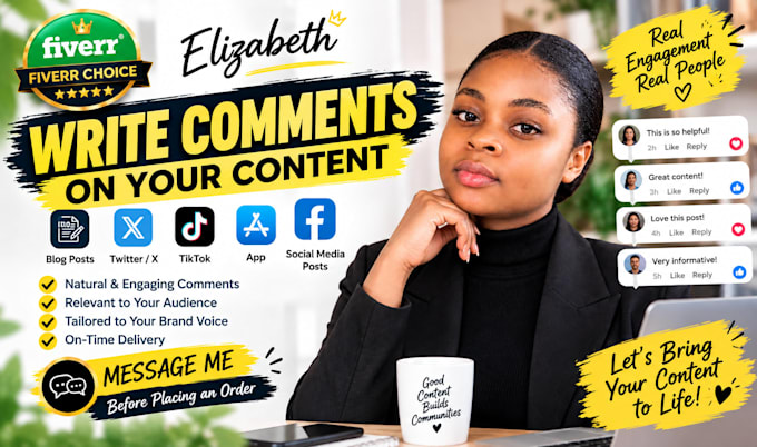 write comments on your blog posts, twitter, app, tik tok, social media post