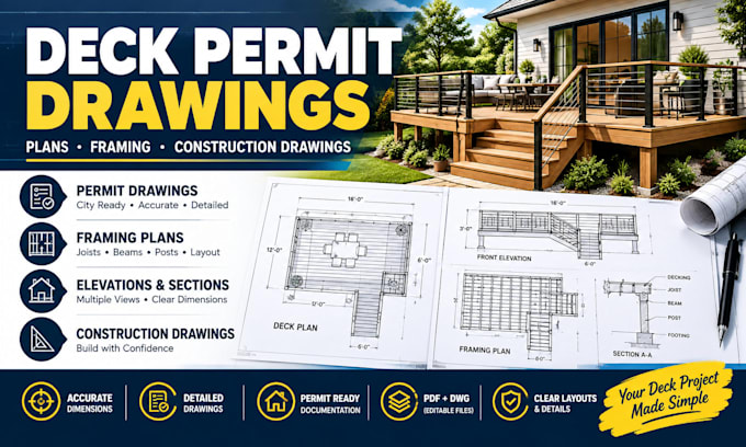 create deck permit drawings, framing plans and construction drawings