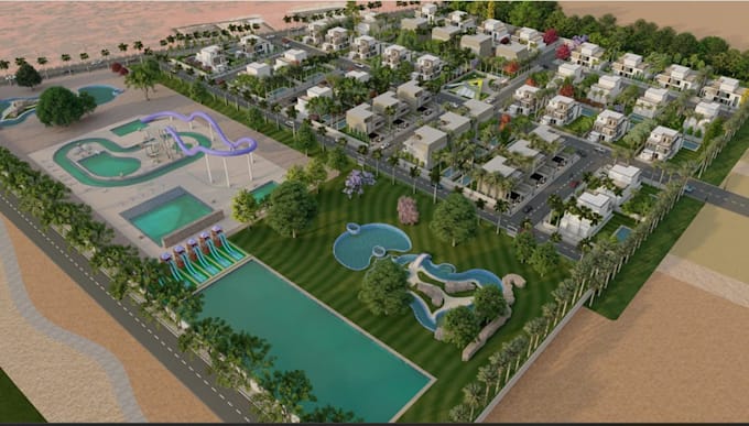 design 3d residential community masterplan site plan landscape aerial rendering