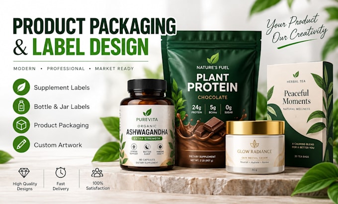 design, supplement label design, bottle label design, product packaging design