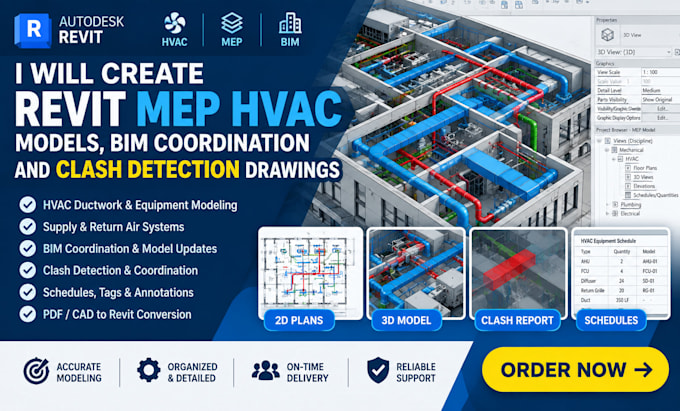 create revit mep hvac models, bim coordination and clash detection drawings