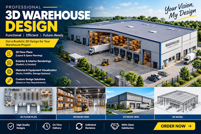 create a professional 3d warehouse design and realistic rendering