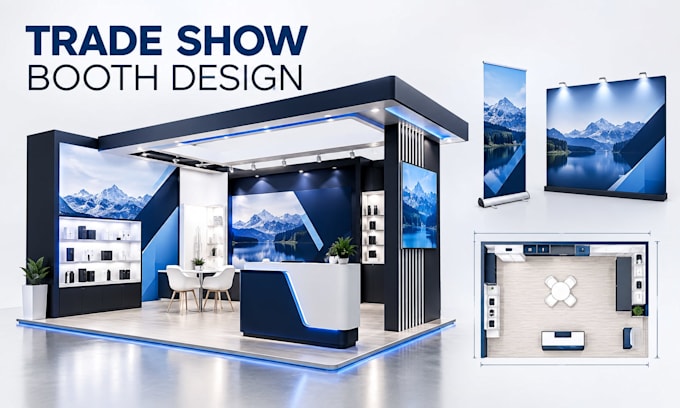 design trade show booth, exhibition stand, backdrop and booth graphics