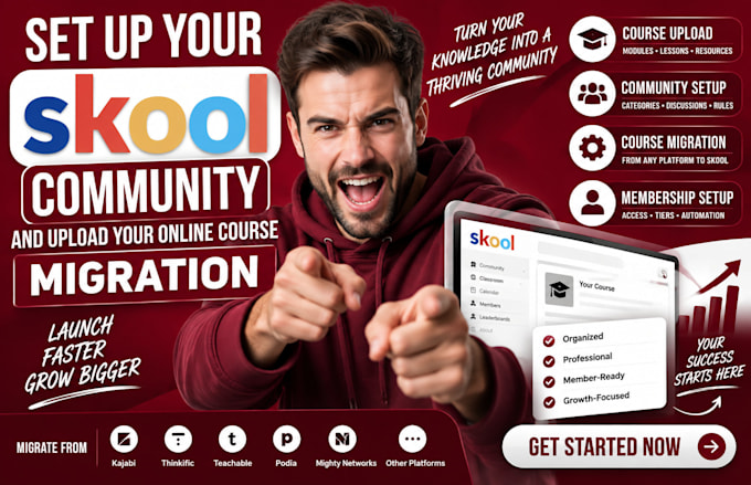 set up skool community and upload your online course migration