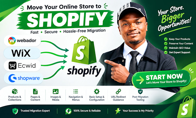 migrate your website from webador, wix, ecwid or shopware to shopify
