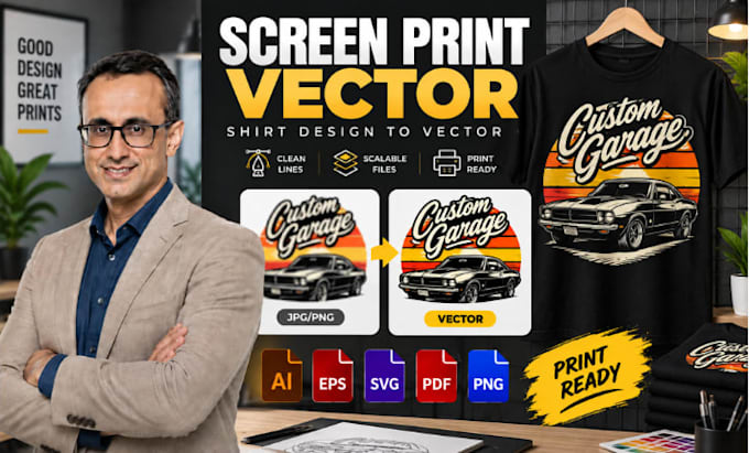 design screen print vector , convert shirt design to vector for printing