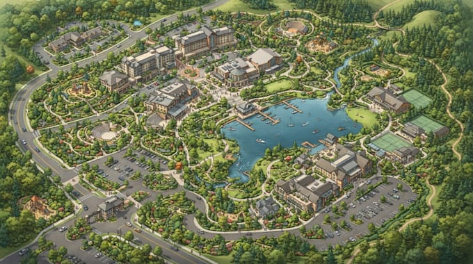 create 3d isometric map, site map, wayfinding map, campground map