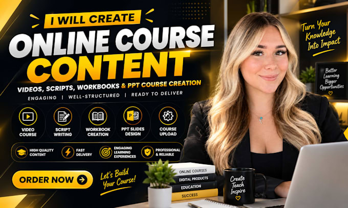 online course content, video course, script writing workbook ppt course creation