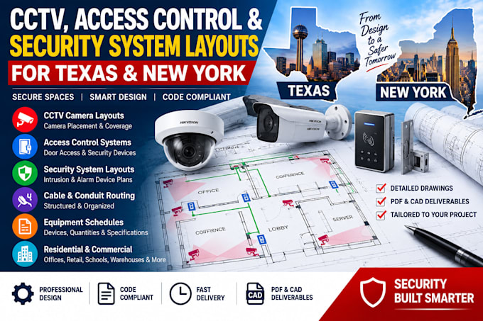 design cctv access control and security system layouts for texas and new york