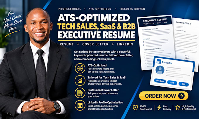 write ats optimized tech sales, saas, marketing and b2b executive resume