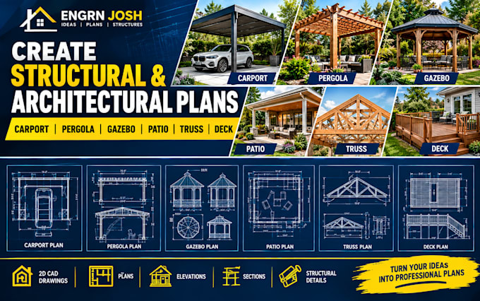 create structural architectural carport pergola gazebo patio truss deck plan