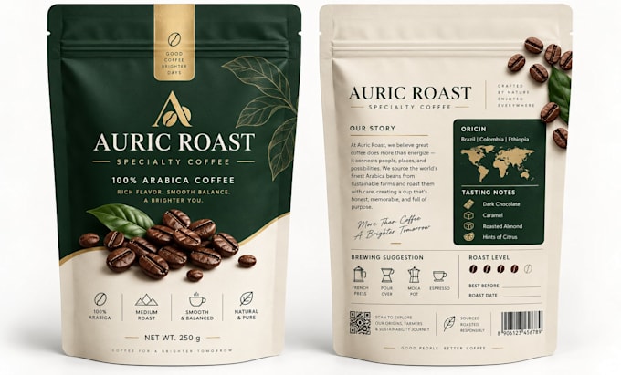 create coffee packaging, tea packaging, pouch design, coffee label and tea label