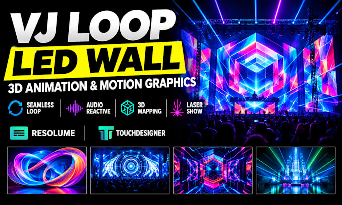 vjloop led wall 3d animation resolume project mapping concert visuals laser show