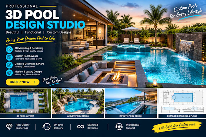 create a stunning 3d swimming pool design and realistic rendering