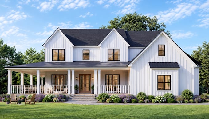 create 3d barndominium interior and exterior rendering