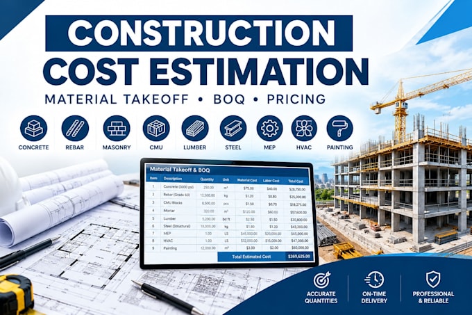 do construction cost estimation, material takeoff and boq