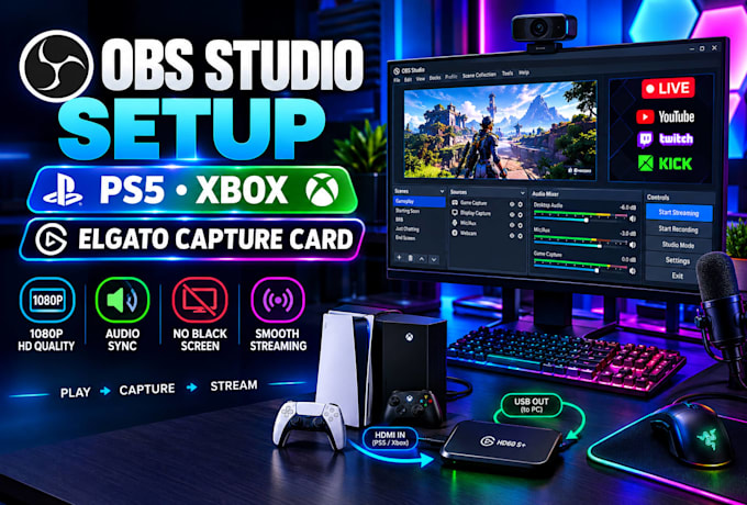 set up obs studio for ps5 xbox and elgato capture card