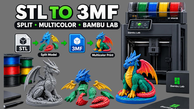 convert and split stl models to 3mf for bambu lab 3d printing