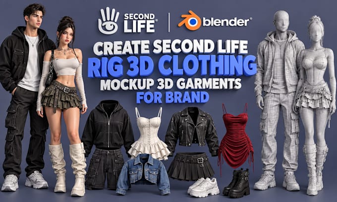 create second life rig 3d clothing mockup 3d garments for brand