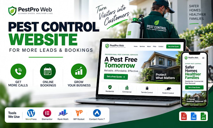 build pest control exterminator wordpress website for more leads and bookings