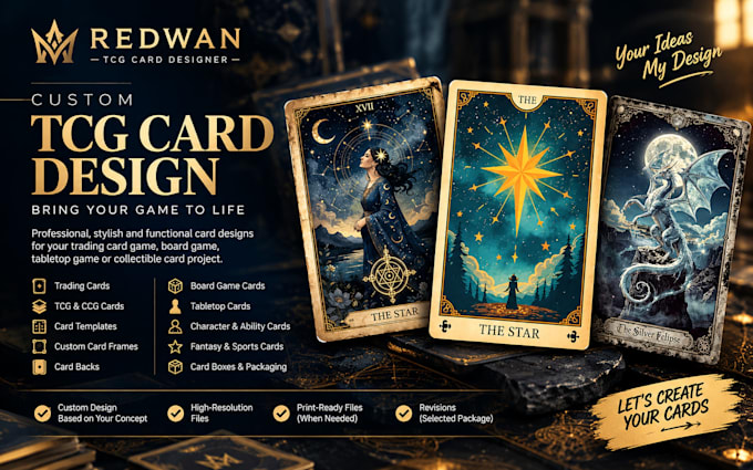 design custom tarot, uno card, oracle card deck illustration with box packaging