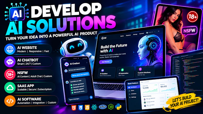 develop ai website, ai chatbot, nsfw, saas app and ai software