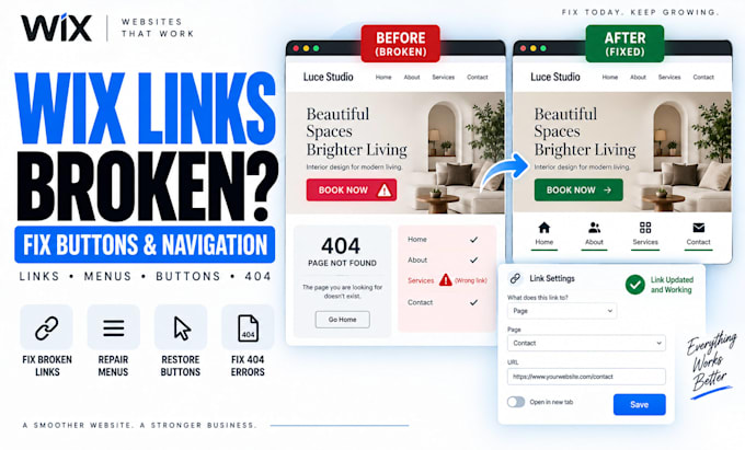 fix broken links, buttons, menus and click issues on your website