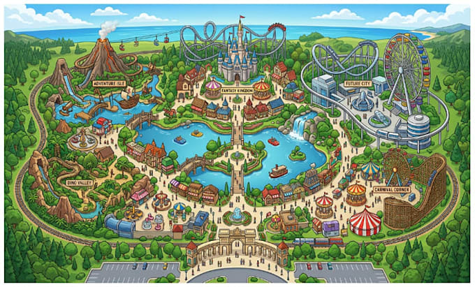 create water park map illustrated park map attraction map amusement vector map