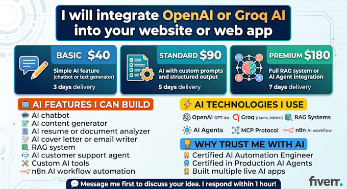 integrate openai or groq ai into your website or web app