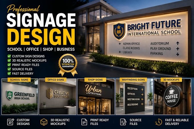 design professional business signage with 3d mockups