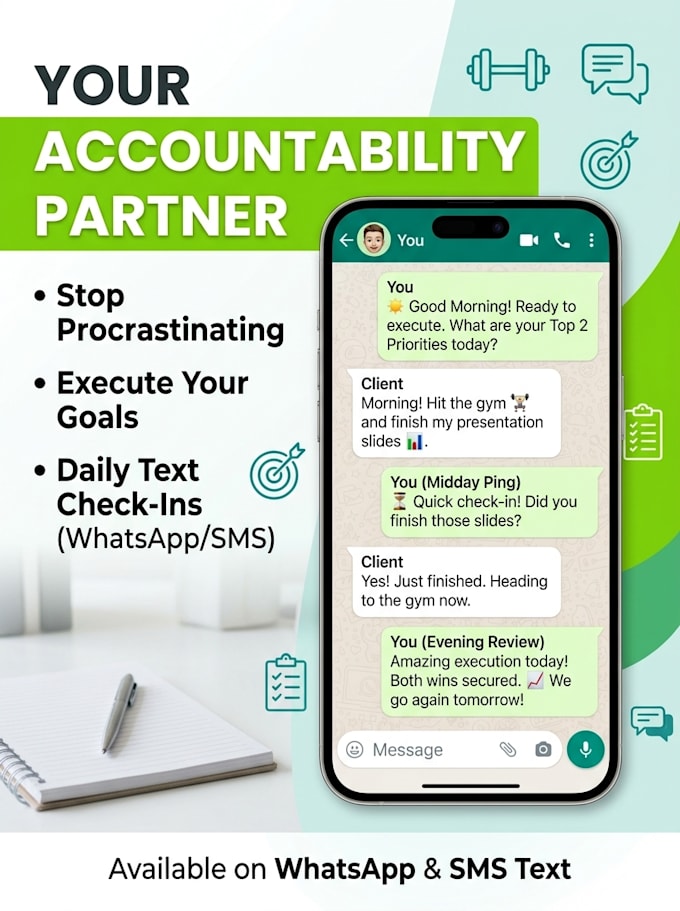 be your daily accountability partner via whatsapp and text