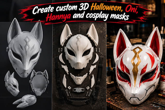 create custom 3d halloween, oni, hnnaya and cosplay mask