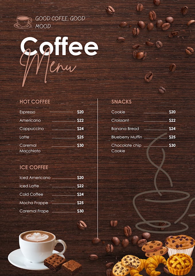 craft a sophisticated and modern coffee menu design