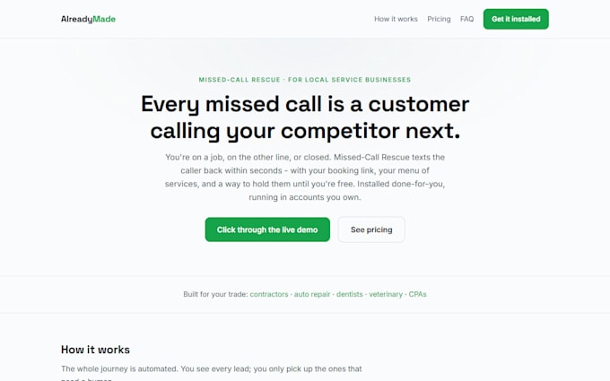 install a missed call text back system for your local business