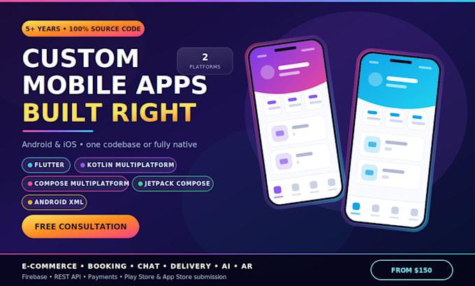 develop custom android and ios app in flutter, kotlin multiplatform and compose