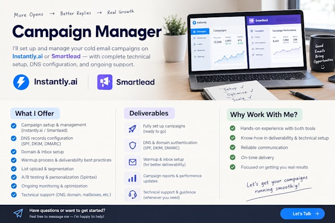 setup and manage instantly or smartlead cold email campaigns