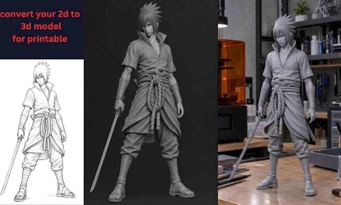convert 2d image to 3d model, image sketch to 3d character stl for 3d printing