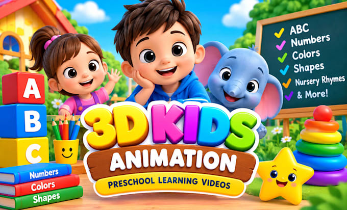 create 3d kids video animation for preschool learning video