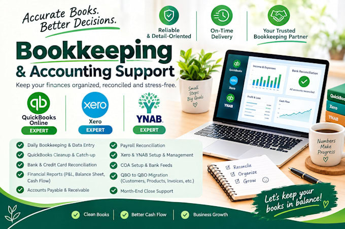 do bookkeeping, quickbooks cleanup, xero and ynab expert