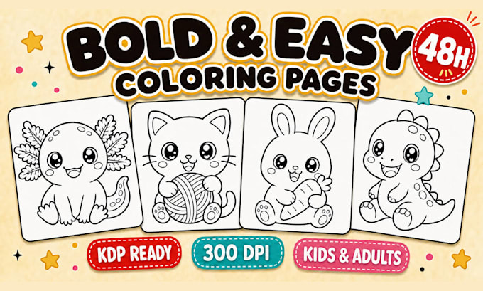 create bold and easy coloring pages for KDP