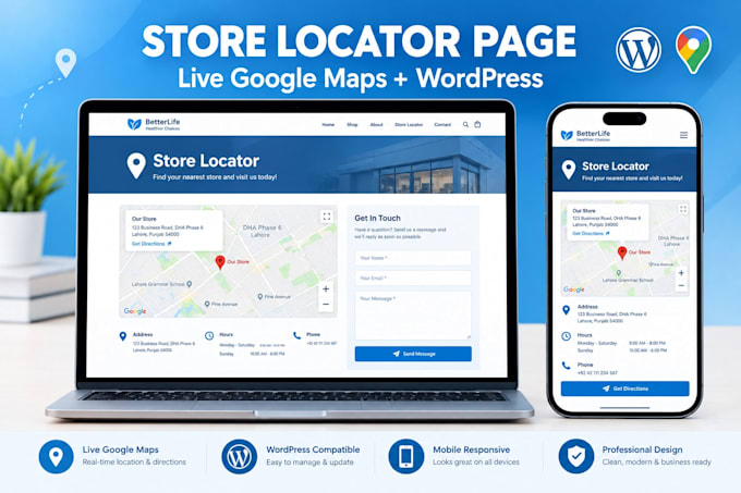 create a professional store locator page with live google maps on wordpress