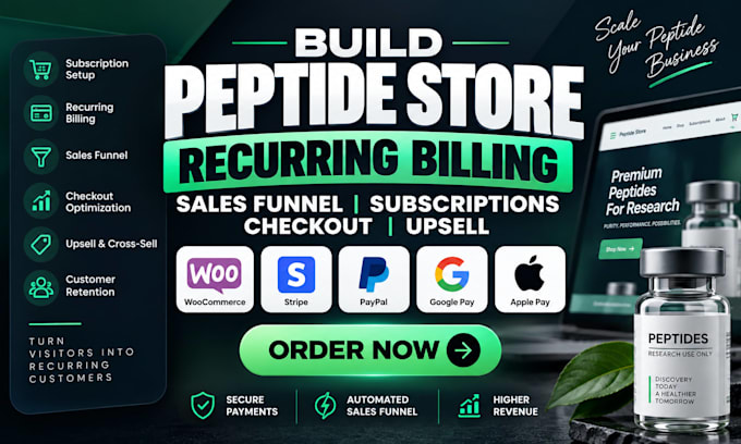 peptide store recurring billing funnel subscriptions checkout upsell cross sell
