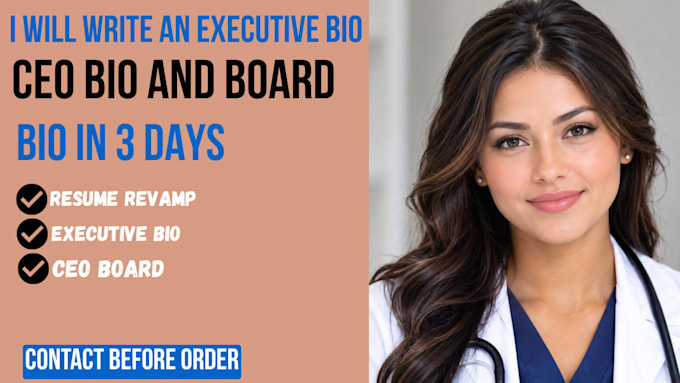 write an executive bio, CEO bio and board bio in 3 days
