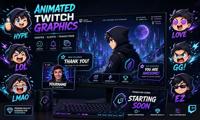 create animated twitch emotes, stream alerts, transitions and overlays