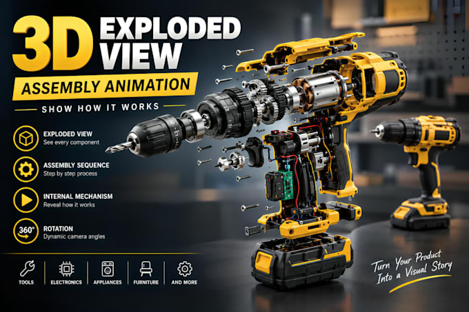 create 3d exploded view and assembly animation for your product or machine