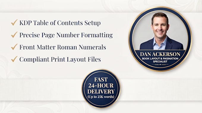 format kdp table contents, page number formatting, and front matter
